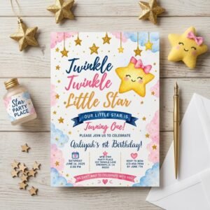 First Birthday Invitation - Twinkle Twinkle Little Star Template