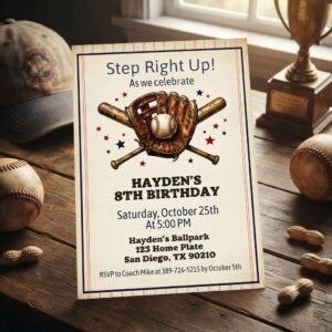 Baseball Birthday Invitation - Editable Canva Template