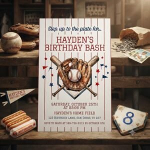 Baseball Birthday Invitation - Editable Canva Template