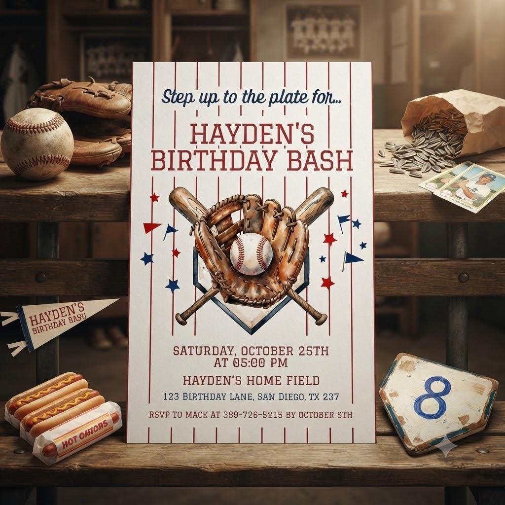 Baseball Birthday Invitation - Editable Canva Template