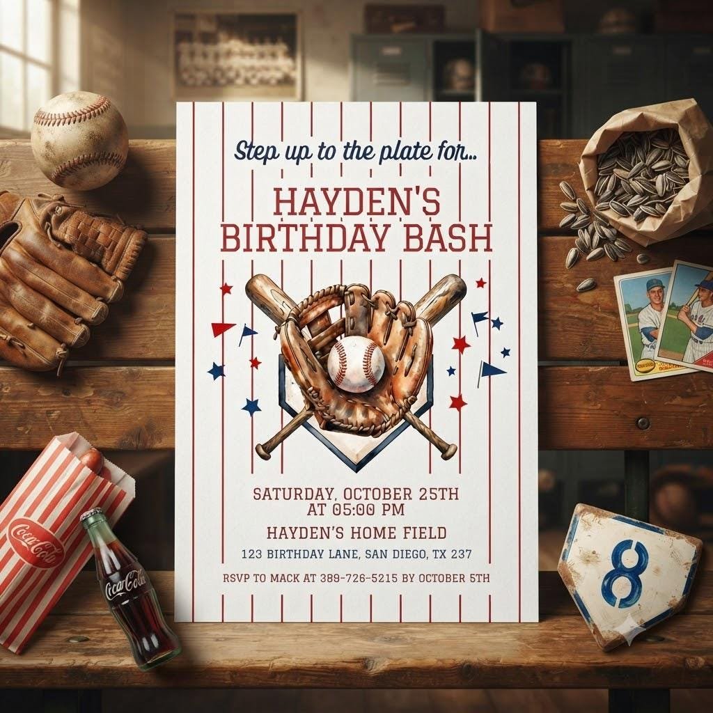 Baseball Birthday Invitation - Editable Canva Template - Image 3