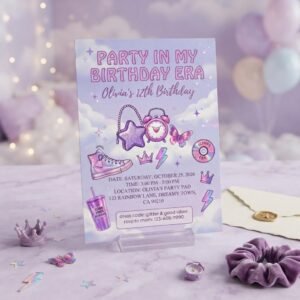12th Birthday Invitation Editable Purple Glitter Template