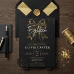18th Birthday Invitation Template with Gold Bow - Editable Canva