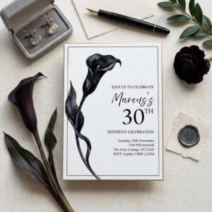 30th Birthday Invitation - Editable Black Floral Template