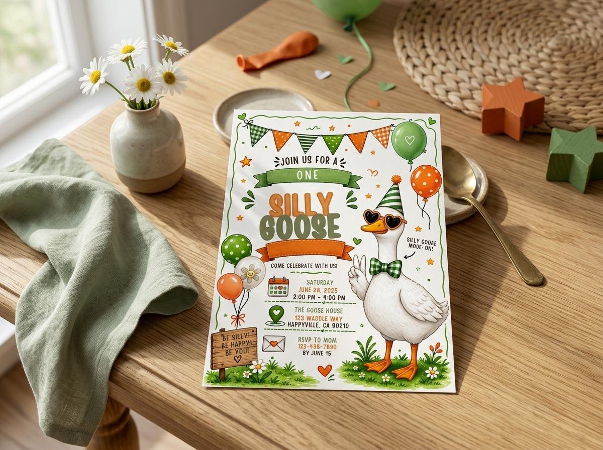 First Birthday Invitation - Editable Silly Goose Template - Image 2