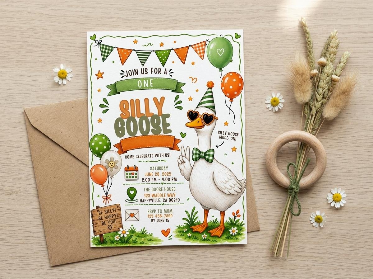 First Birthday Invitation - Editable Silly Goose Template - Image 4