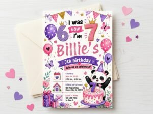 7th Birthday Invitation Panda Theme - Editable Canva Template