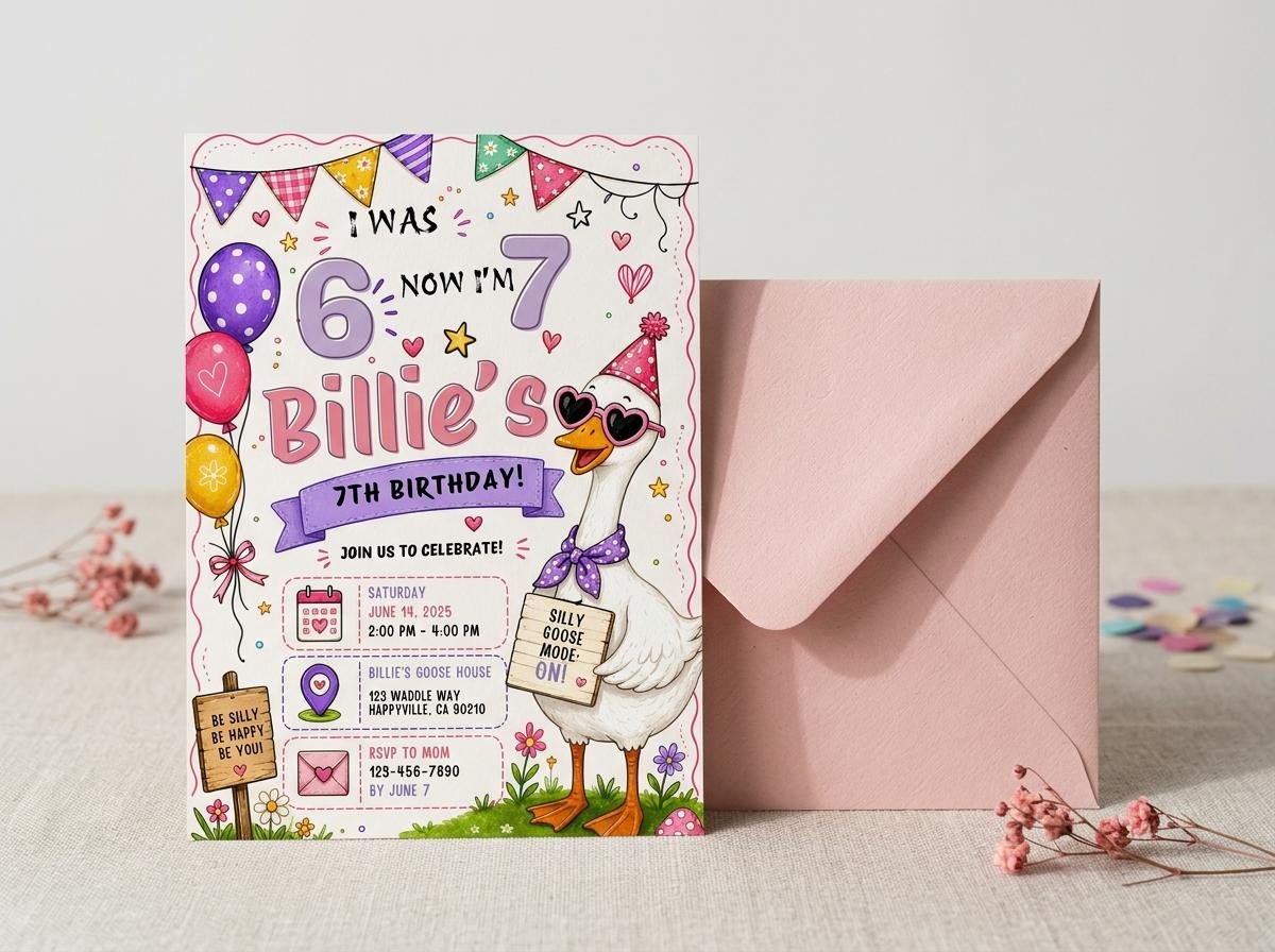 7th Birthday Invitation Printable Silly Goose Theme - Image 3