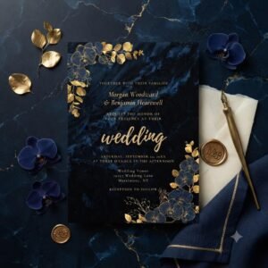 Navy Blue Wedding Invitation Editable Canva Template