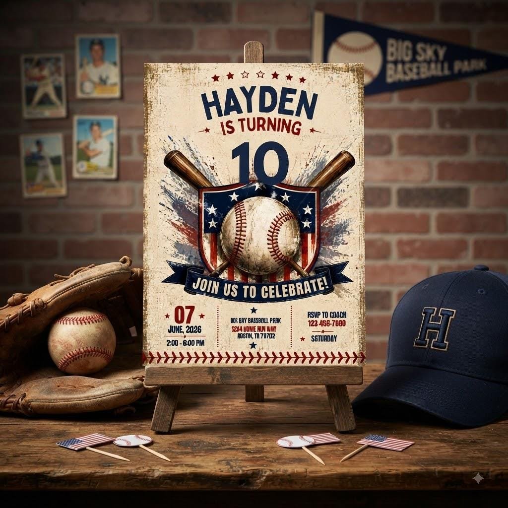 Baseball Birthday Invitation - Editable Canva Template - Image 4