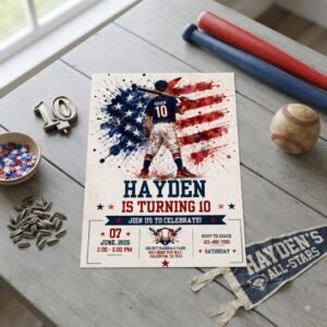 Baseball Birthday Invitation - Editable Canva Template