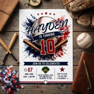 Baseball Birthday Invitation - Editable Canva Template