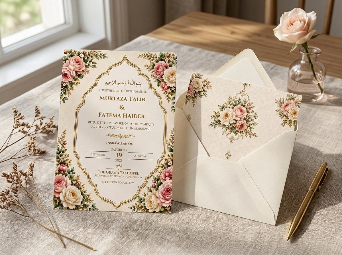 Islamic Wedding Invitation Template - Editable Floral Design - Image 8