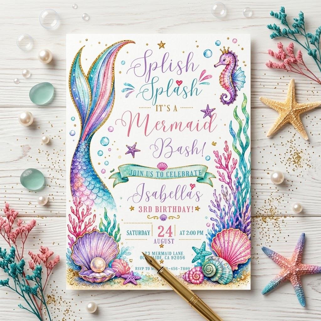 Mermaid Birthday Invitation - Editable Canva Template - Image 4