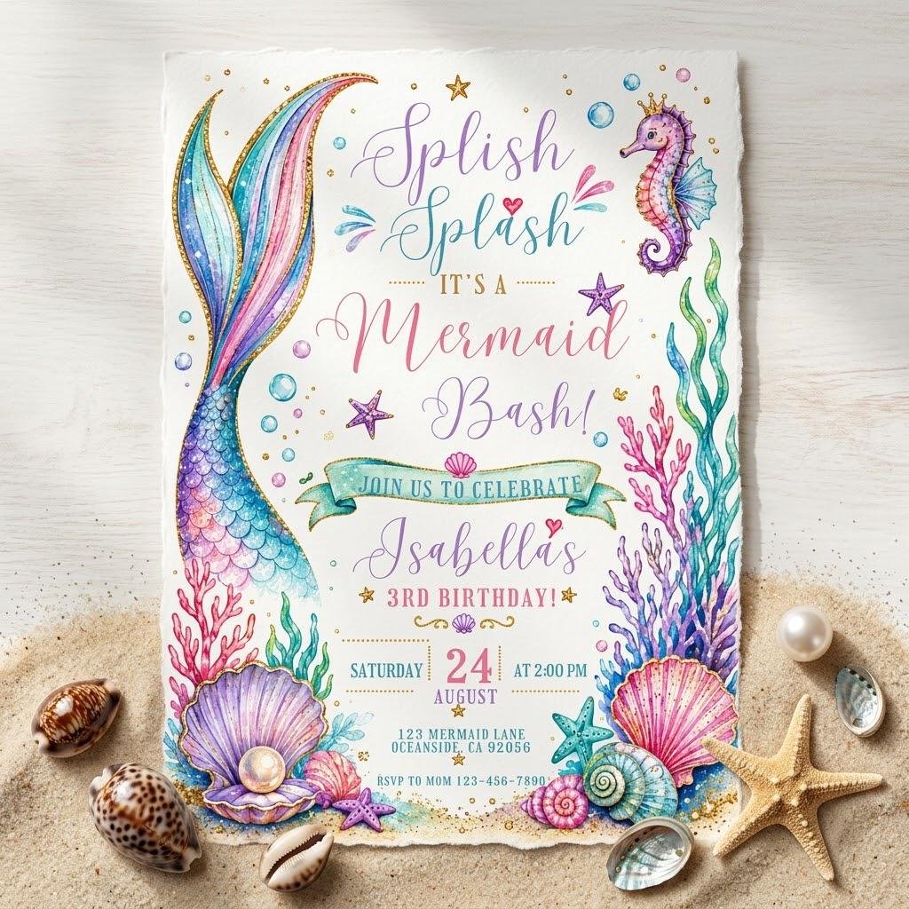 Mermaid Birthday Invitation - Editable Canva Template - Image 5