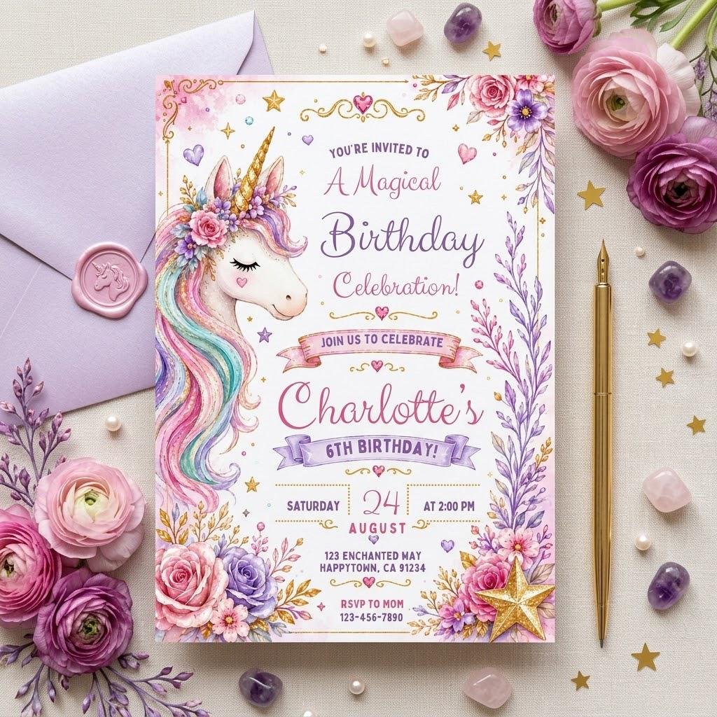 Unicorn Birthday Invitation - Editable Canva Template - Image 4