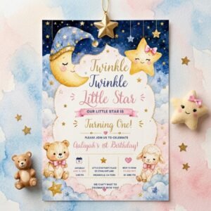 Twinkle Twinkle Birthday Invitation - Editable Canva Template