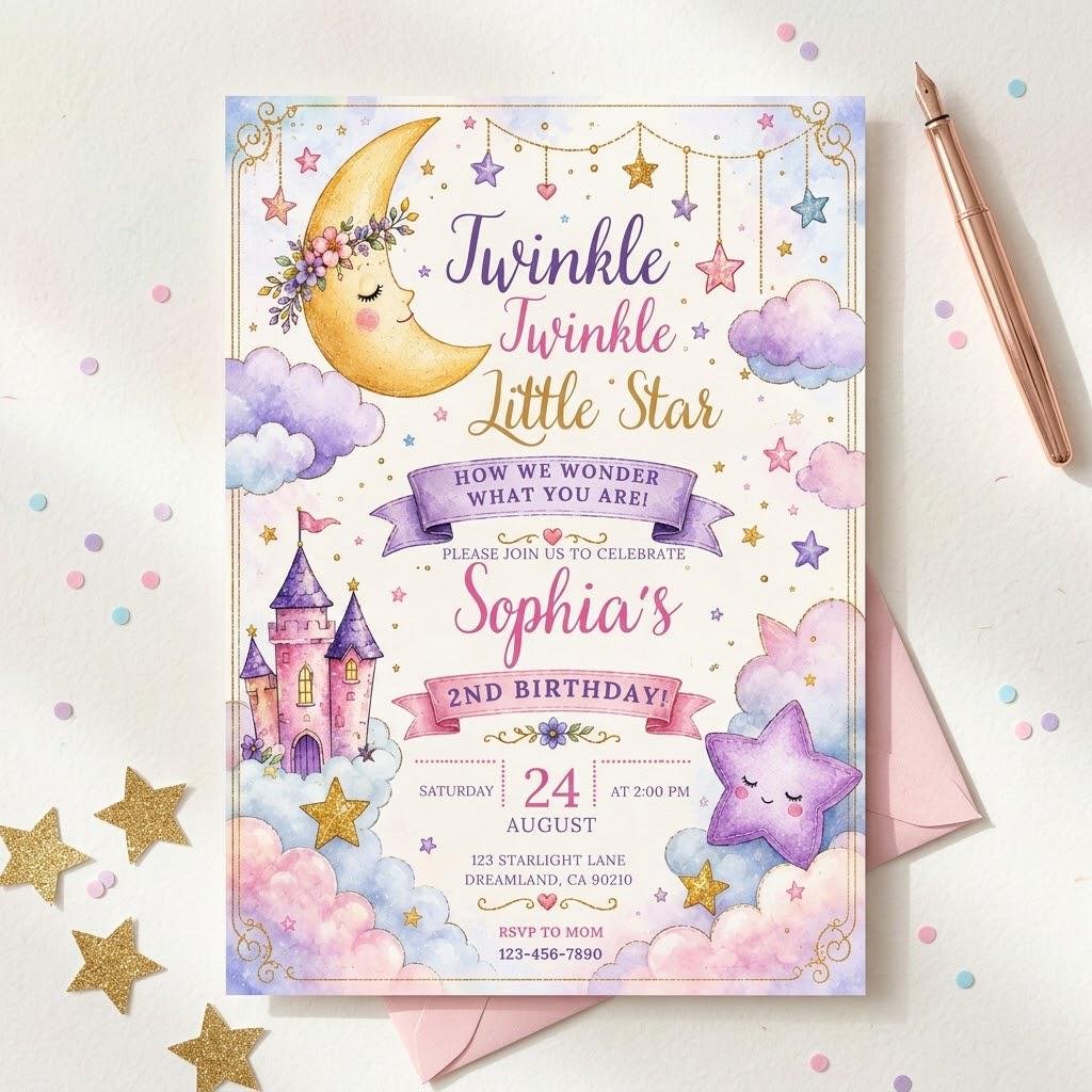 Twinkle Twinkle Invitation - Editable Birthday & Baby Shower - Image 2