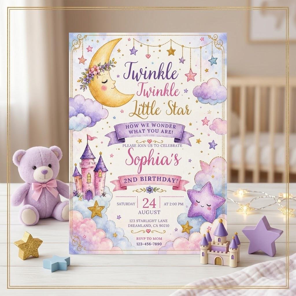Twinkle Twinkle Invitation - Editable Birthday & Baby Shower - Image 3