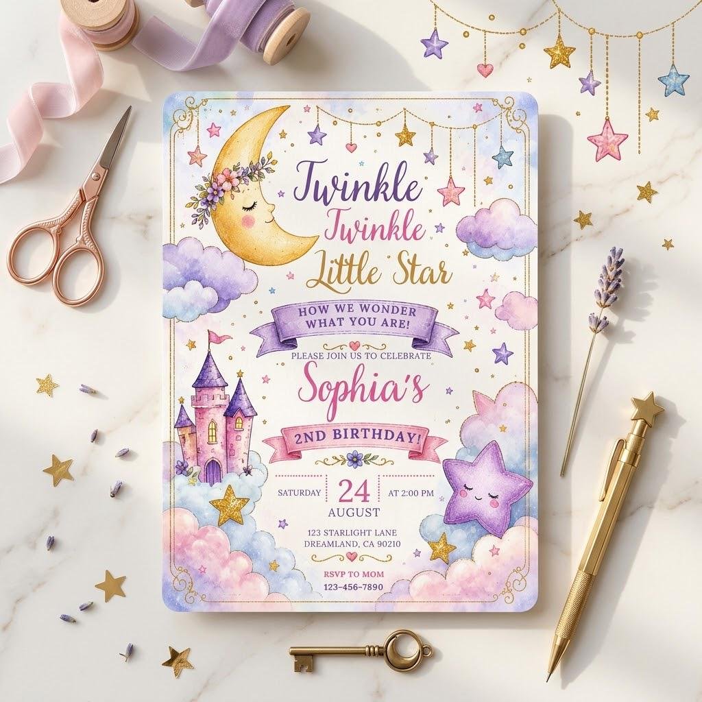 Twinkle Twinkle Invitation - Editable Birthday & Baby Shower - Image 5
