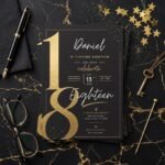 18th Birthday Invitation Editable Canva Template Black Gold
