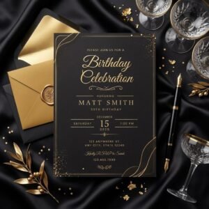 Birthday Invitation Template - Elegant Black Gold Design