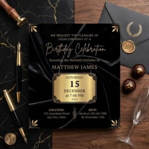 30th Birthday Invitation - Elegant Gold & Black Template