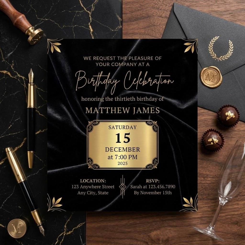 30th Birthday Invitation - Elegant Gold & Black Template
