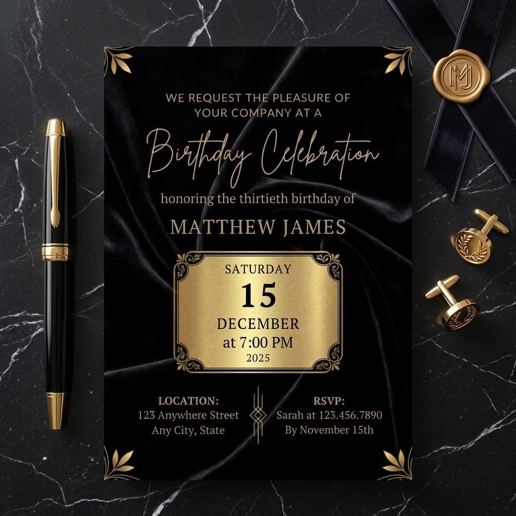 30th Birthday Invitation - Elegant Gold & Black Template - Image 2