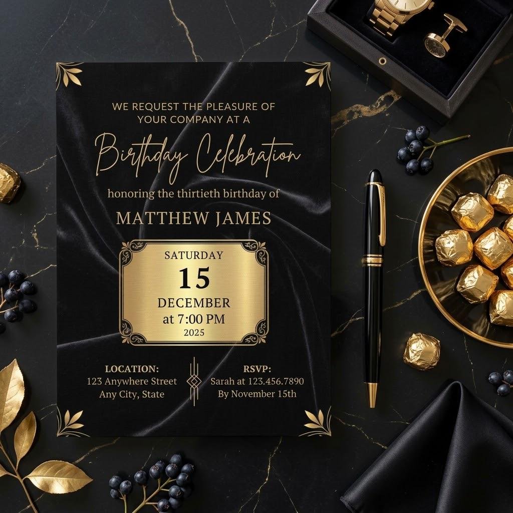 30th Birthday Invitation - Elegant Gold & Black Template - Image 4
