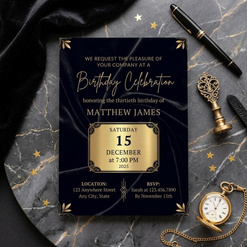 30th Birthday Invitation - Elegant Gold & Black Template - Image 5
