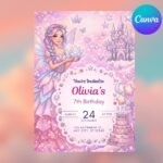 Fashion Doll Invitation - Editable Pink Glitter Template