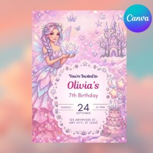 Fashion Doll Invitation - Editable Pink Glitter Template