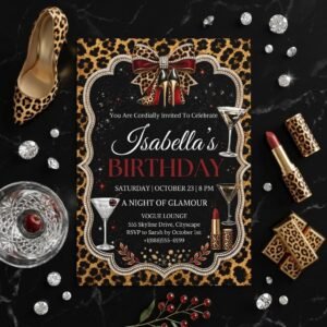 Leopard Print Birthday Invitation Template Editable Canva