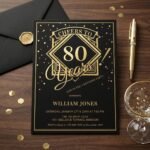 80th Birthday Invitation - Editable Canva Template Download