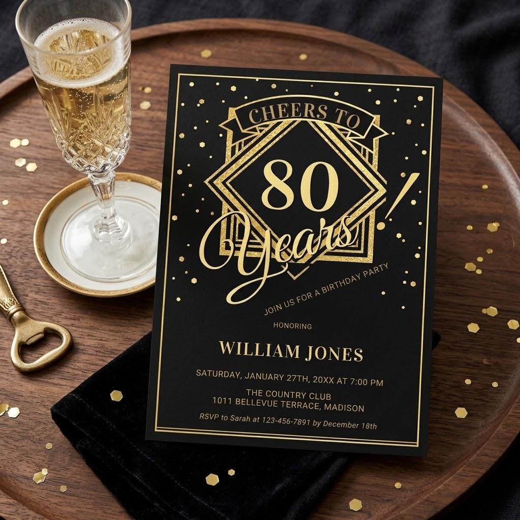 80th Birthday Invitation - Editable Canva Template Download - Image 4