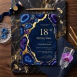 18th Birthday Invitation - Blue Gold Agate Editable Template