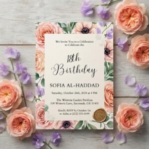 18th Birthday Invitation Floral Editable Canva Template