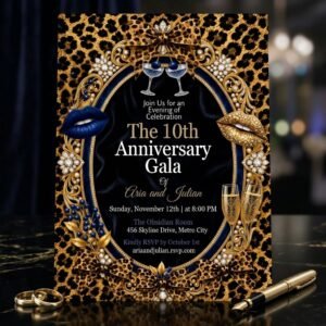 10th Anniversary Invitation - Editable Leopard Print Template