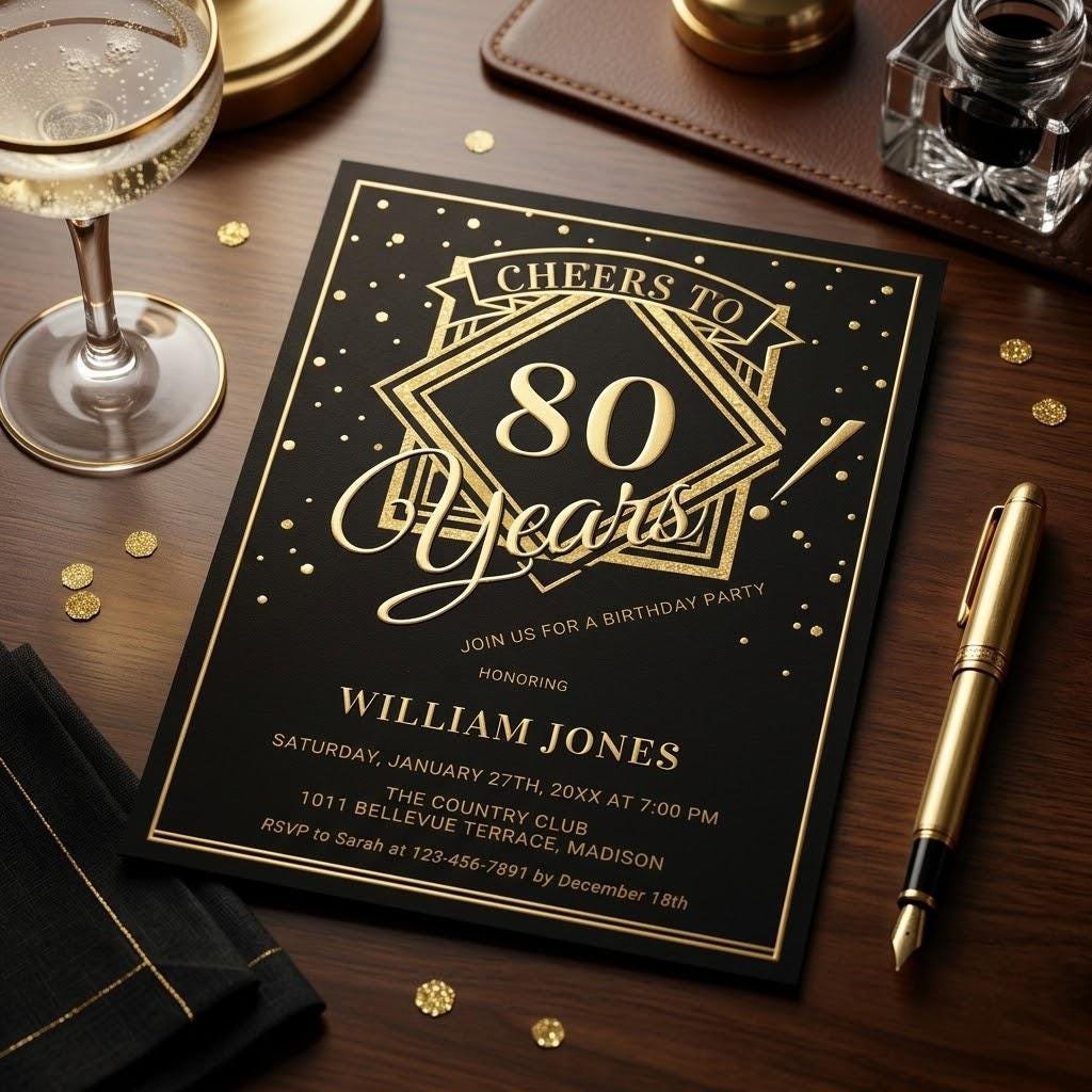 80th Birthday Invitation - Editable Canva Template Download - Image 2