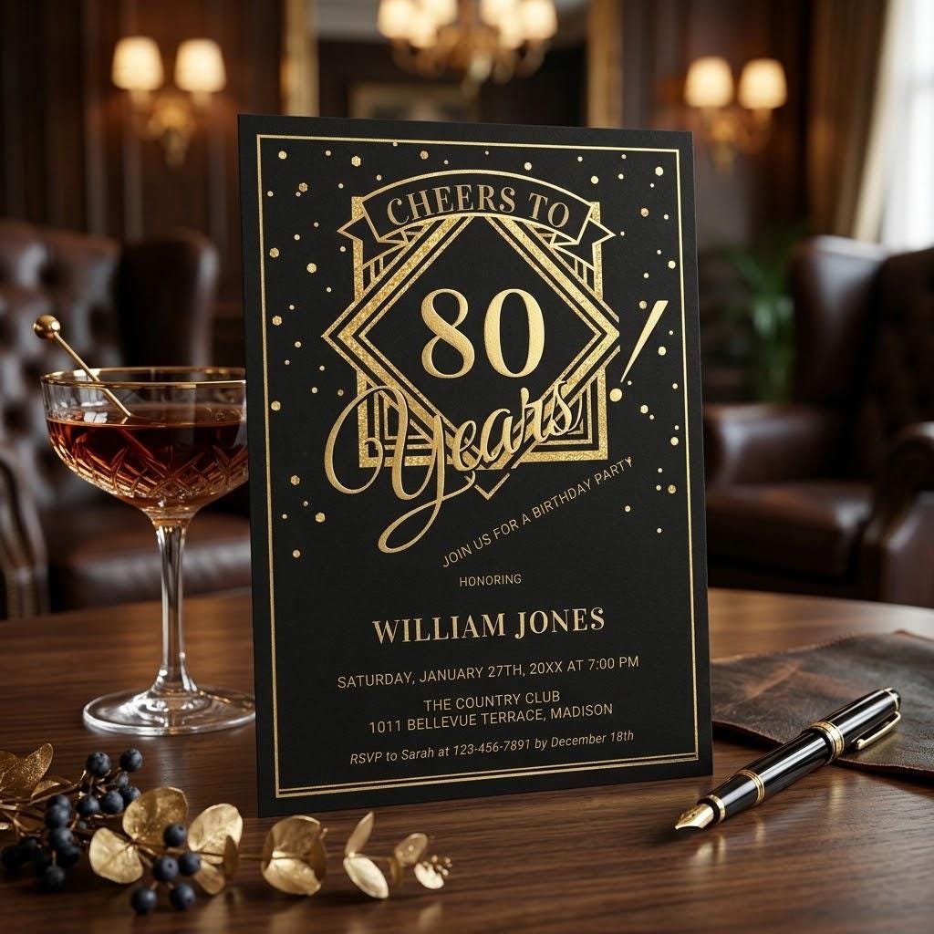 80th Birthday Invitation - Editable Canva Template Download - Image 3