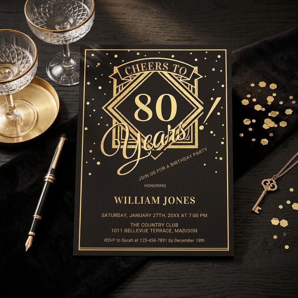 80th Birthday Invitation - Editable Canva Template Download - Image 5