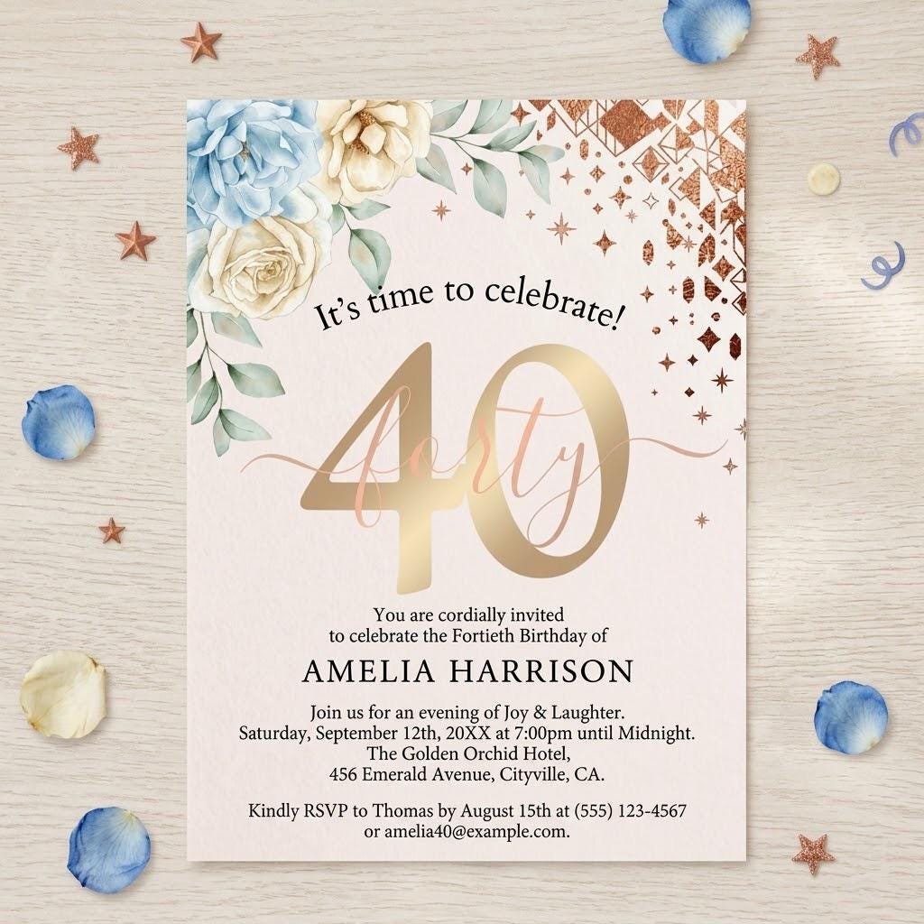 40th Birthday Invitation Editable Canva Template Download - Image 2