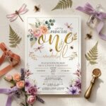 First Birthday Invitation Floral Template for Baby Girl