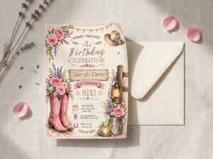 Cowgirl Birthday Invitation - Editable Canva Template