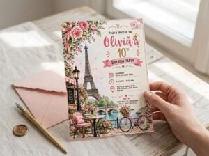 Paris Birthday Invitation - Editable Floral Pink Template