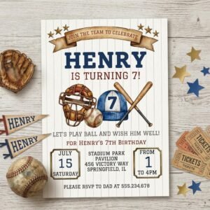 Baseball Birthday Invitation - Editable Canva Template