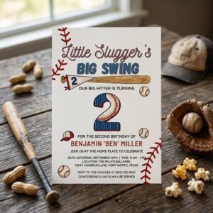 Baseball Birthday Invitation Template - Editable Canva Invite