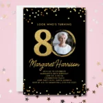 Elegant 80th Birthday Invitation with Gold Glitter Confetti