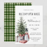 Festive Christmas Party Invitation with Snowman & Tree